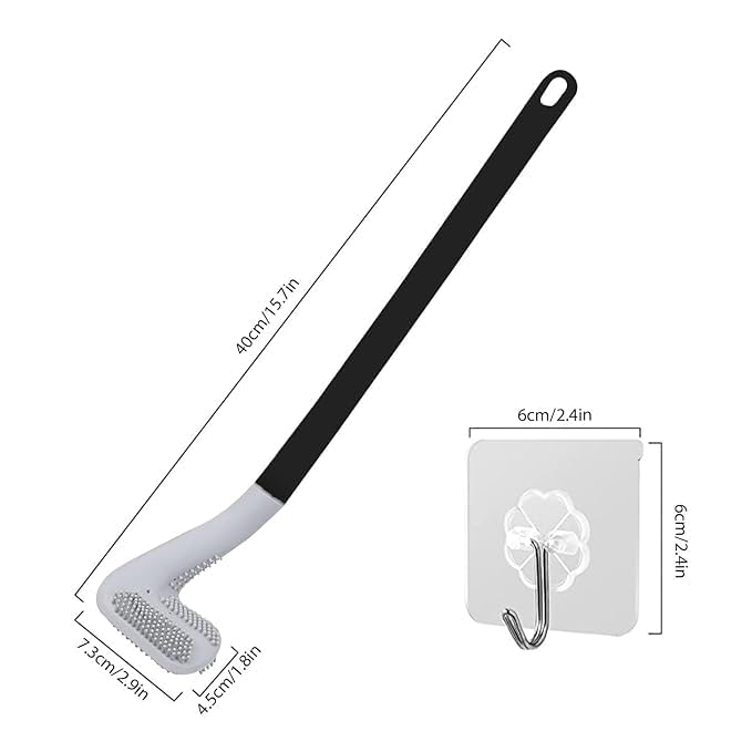 Image of Flexible Silicone Toilet Cleaning Brush (Pack of 2) - Bendable Long Handle Toilet Brush with Self-Adhesive Wall Hooks, 360 Deep Cleaning, Quick-Dry, Non-Scratch Toilet Bowl Brush for Bathroom