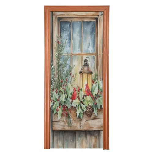 J JOYSAY Christmas Lamp Mistletoe Door Decorations Door Cover Christmas Decoration Xmas Door Decorations Outdoor for Christmas Family Party,32x79 in