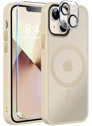 Image of MOCCA Strong Magnetic for iPhone 13 Case, [Compatible with Magsafe][Screen Protector+Camera Lens Protector] Translucent Matte Back Slim Shockproof Case for iPhone 13 Phone Case 6.1 inch, Light Gold