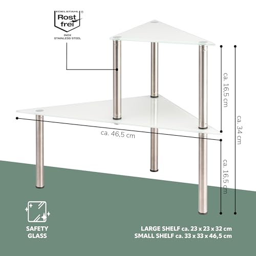 bremermann Estantería esquinera de Cristal para Cocina con Placas de Cristal y Patas de Acero Inoxidable (Blanco) - imagen 2