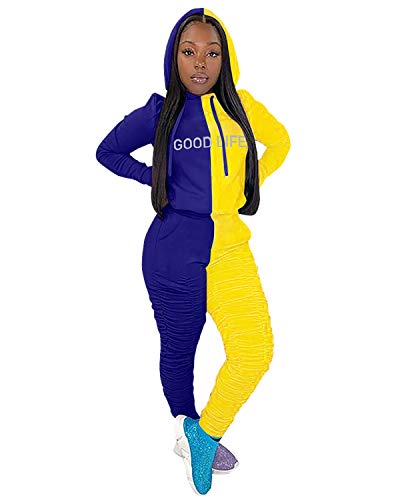 BIUBIU Womens Sweat Suits Two Piece Outfits Casual Long Sleeve Color Block Tracksuits Set Blue