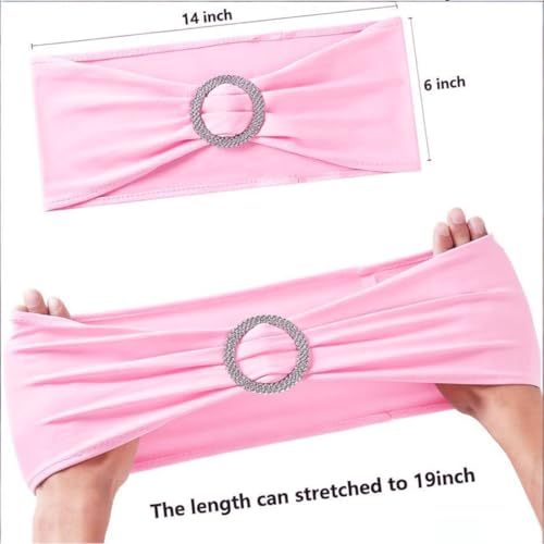 Image of 50 Pack Pink Chair Sashes, Light Pink Spandex Chair Bands for Wedding Gender Reveal Party Decor, Baby Pink Bows for Folding Chairs