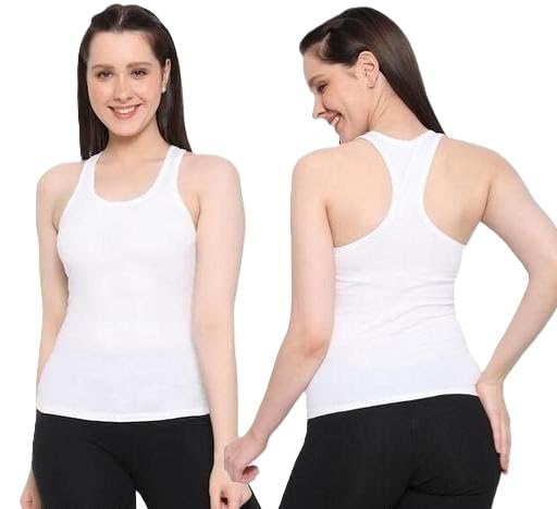 Women Racerback Tank Top Pack of 2 Black & White Sleeveless Camisole Y Neck Spaghetti Sports Top for Gym & Casual-image-43