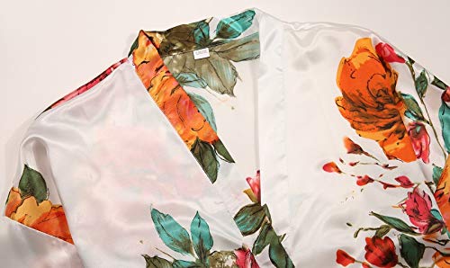 Image of goodmansam Women's Long Floral Satin Kimono Robes Bridal Dressing Gown Wedding Bridesmaid Nightgown