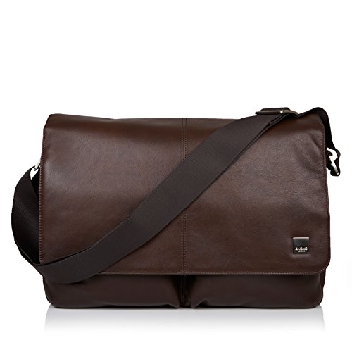 KNOMO Kobe Leather 16 inch Laptop Messenger Bag, Professional Leather Shoulder Bag for Men and Women, fits up to 16 inch Laptops, Brown