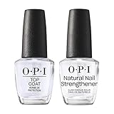 OPI Nail Polish Top and Base Coat Set, Daily Strengthener and Base Coat Against Discolouration, For Thin, Weak and Damaged Nails, Clear Polish, 2 x 15ml