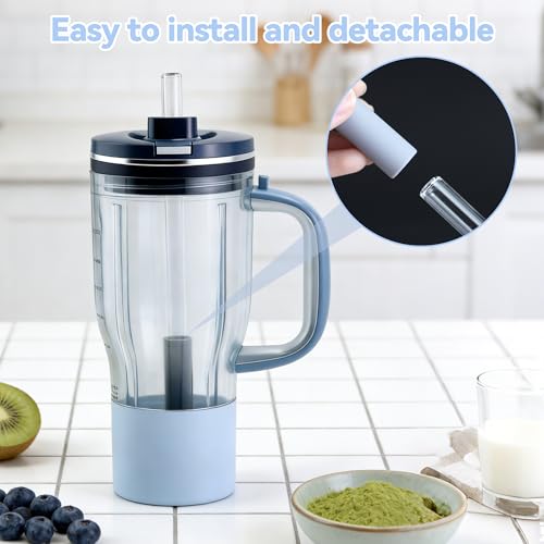 Image of Replacement Straw for Ninja BlendBOSS Personal Smoothie Blender Tumbler, 2 Pack Reusable Glass Straws With Cleaning Brush Compatible With Ninja BlendBOSS Travel Tumbler