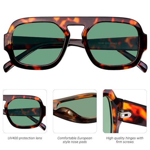 KesaPlan Trendy Square Aviator Sunglasses for Women, Vintage Flat Top Designer Shades Stylish Frame Sun Glasses3