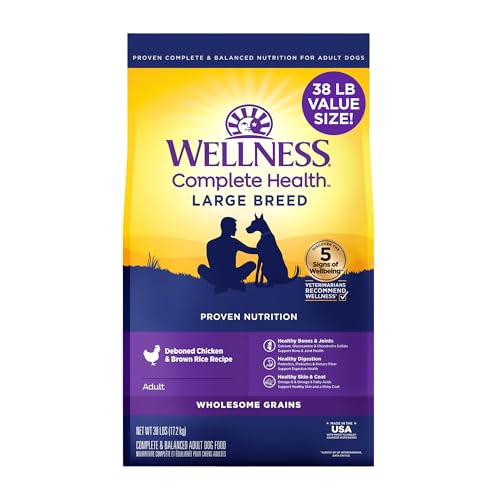 Wellness Complete Health Dry Dog Food, Large Breed, Wholesome Grains, Chicken & Brown Rice Recipe, (38-Pound Bag)