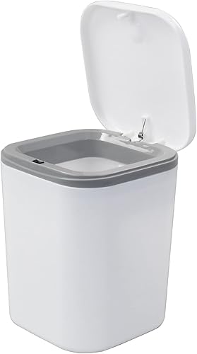 Miniatura 8 de Vababa Cubo de basura pequeño gris de 0.5 galones, mini bote de basura con botón