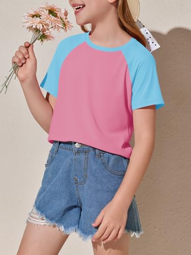 Image of Imily Bela Kids Girls T Shirts Casual Raglan Short Sleeve Crewneck Color Block Summer Tees 5-14 Years