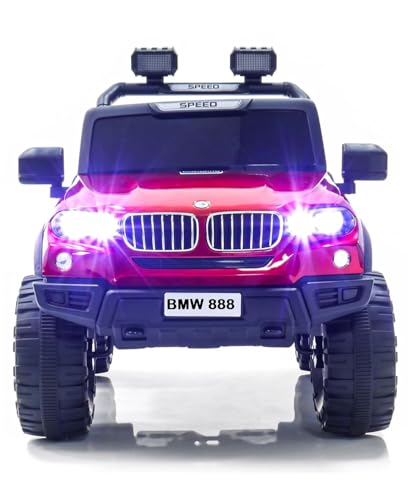 Kids Speed-888 Battery car for Kids | Battery Operated Jeep for 1 to 7 Year | Electric Ride on-Dual Control Mode, Swing Function, Led Lights, with Seat Belts | (Red)