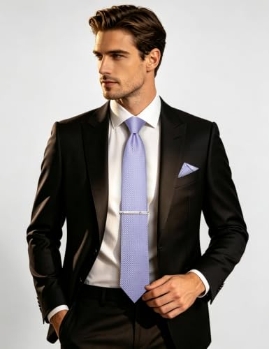 Image of DiBanGu Mens Silk Plaid Tie and Pocket Square Set