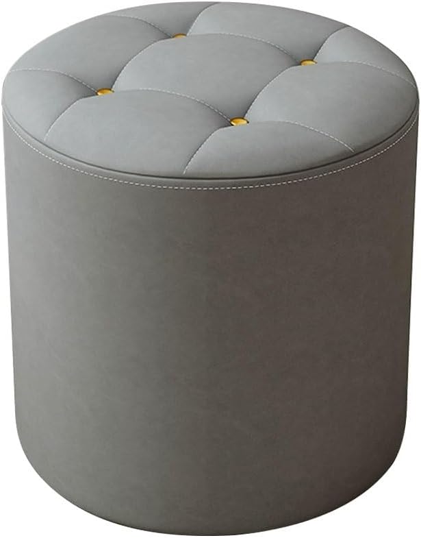 Dark Green Pouf Footrest for Makeup Vanity, Low Stool for Shoe Change, Small Round Accent Chair for Living Room, Bedroom, Office - Cushioned Design