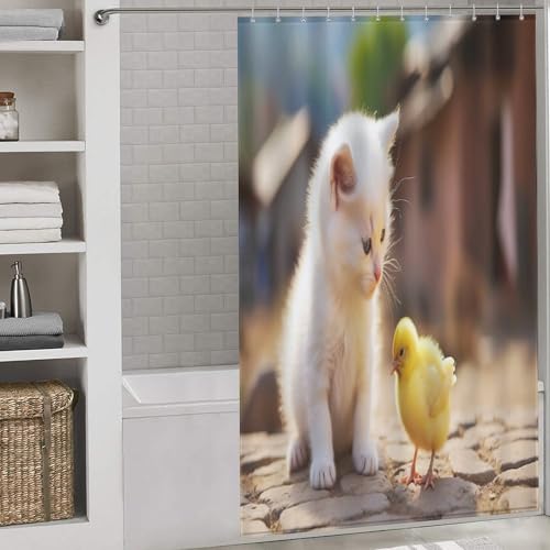 Rideau de douche chat en textile polyester premium lavable 140x183cm - 2