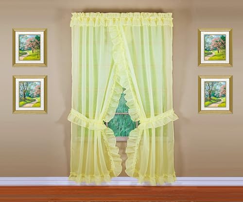 Image of Today's Curtain, Emelia Priscilla Sheer Pair 60 inch W x 63 inch L, Yellow, 5-Piece-Set