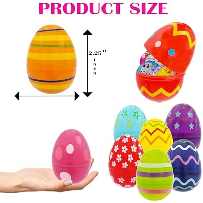 Chochkees Printed Easter Eggs 25-Pack Fillable with Hinge Bulk Colorful Painted Plastic Easter Eggs, Perfect for Easter Egg Hunt, Surprise Egg, Easter Hunt, 2.3 Inch Assorted Bright Colors