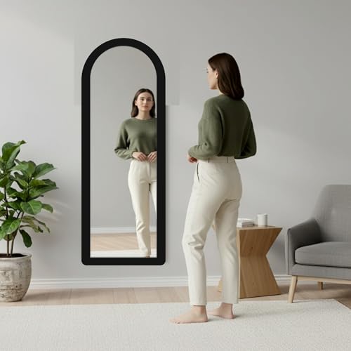 Image of Creative Arts n Frames 15x51 inch Long Fiber Wood Arched Wall Hanging Mount HD Mirror Home Decor Items Living Room Bathroom Bedroom Hotel Office (Classic Black Color Framed HD Arch Mirror)