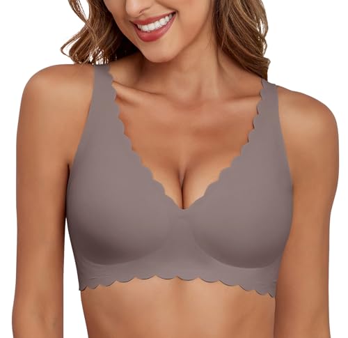 Image of Xcutting Deep V Bras Wireless Bra No Underwire Supportive Scalloped Seamless Bralettes Petal Wavy Women Jelly Bras for Women