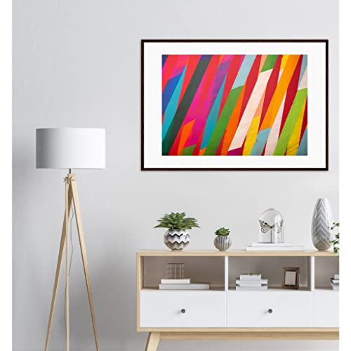 Arte abstracto de relámpago colorido cuadro grande 70x100 enmarcado madera oscura