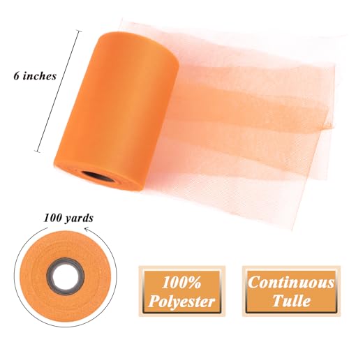 Image of Orange Tulle Fabric Roll 6 Inch x 100 Yards Tulle Ribbon