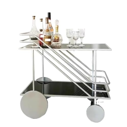 FENGJISUN Carrito De Cocina Móvil Multifuncional Carrito De Almacenamiento Hierro 2 Niveles, Vidrio con Ruedas, para Cocina, Comedor, Oficina, Té, Sala Exposición, Estación Vinos(C)