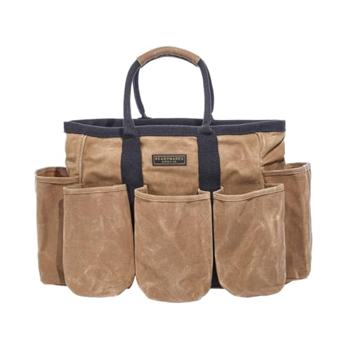 Readywares 14' Waxed Canvas Supply Bag/Garden Tool Tote/Cleaning Organizer/Mobile Bar/Versatile Storage Tote With Pockets/Utility Bag with Heavy Duty Handles