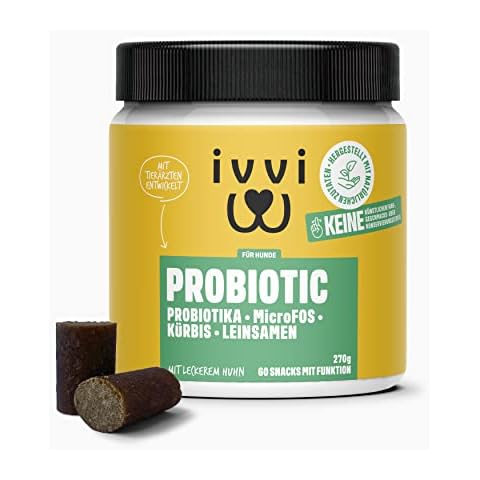 ivvi PROBIOTIC Hunde Probiotika als Leckerli - Hund Darmflora aufbauen, verbesserte Verdauung & Immunsystem - 60 leckere Snacks (270g) mit Huhn Cover