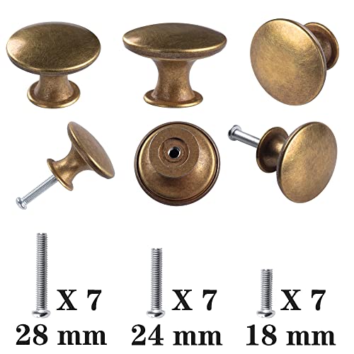 Hugolem 6 Pack Brass Round Antique Brass Kitchen Cabinet Knobs Cupboard Door Knobs Drawer Handle Pulls Dresser Knobs With 7 Pcs Screws For Bathroom Drawer Door Hardware #TOP4