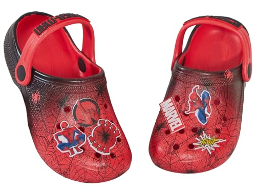 Enfants Spidey et Ses Incroyables Amis Spiderman Sabots Sandales avec Breloques Badges curseurs d'été avec Bride à la Cheville Chaussures de Plage, Rouge, 6 UK (23 EU)