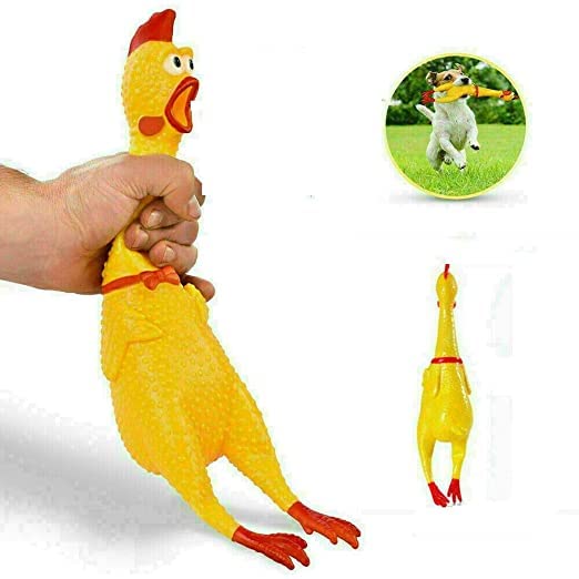 RvPaws Rubber Screaming Chicken Toy for Pets – Super Durable & Funny Squeaky Chicken Dog Chew Toy - Silly Squeezing & Squawking Novelty Gift Idea – Yellow Color