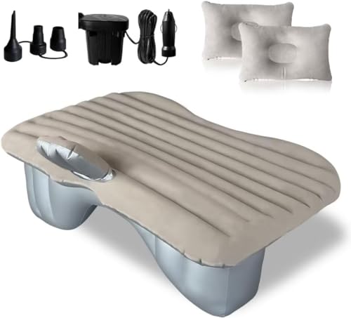 Image of VAVSU PVC Car Camping Mattress | Inflatable Travel Bed with 2 Air Pillows | Portable Sleeping Air Couch for SUV, Car & Outdoor Use (Beige)