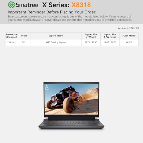 Image of Smatree Hard EVA Protective Sleeve Case Compatible for 15.6 inch DELL G15 Gaming Laptop (X8318)