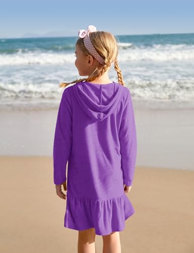 Image of BesserBay Girl's Ruffle Bathrobe Beach Button Down Hooded Terry Cover Ups 3-14 Years