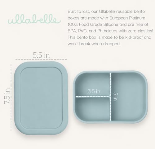 Image of Kids Bento Box - 3 Compartments, Leakproof Lunch Box, BPA-Free Snack Container, Divided Lunch Box for Toddlers & Kids, Dishwasher Safe, Easy to Clean (Blue)