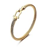 COLORFUL BLING Unisex Stainless Steel Cable Wire Bracelets Charm Bangle Bracelet Best Friend Sister Fashion Jewelry Gift for Women Men - Dia 2.32 inch Gold