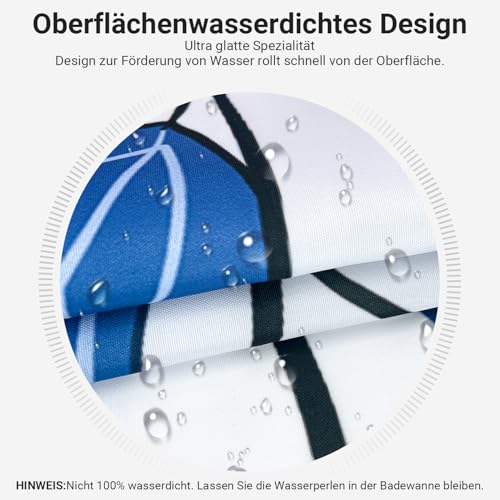 Lerores Shower Curtain, 240 x 200 cm, Blue Leaf, Weighted Hem, Anti-Mould Textile, Water-Repellent - Image 2