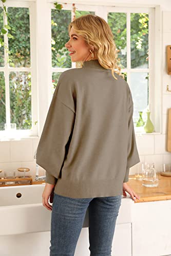 Image of WEACZZY Women's Sweater Mock Neck Long Lantern Sleeve Lightweight Knit Tops