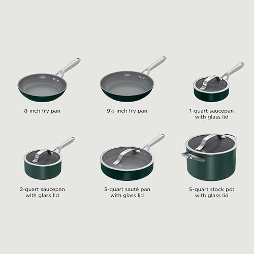 Ninja-NeverStick-Ceramic-ProNon-Stick-Pots-Pans-Set-with-Glass-Lids-PTFE-Free-Ceramic-Coated-Stainless-Steel-Stove-to-Oven-Safe-to-660F-All-Stovetops-Induction-CompatibleGreen-CW39010GN Ninja NeverStick Ceramic ProNon Stick Pots Pans Set with Glass Lids PTFE Free Ceramic Coated Stainless Steel Stove to Oven Safe to 660F All Stovetops Induction CompatibleGreen CW39010GN