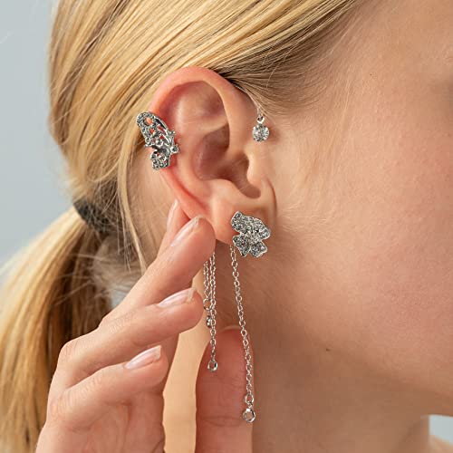 Vikeney 2Pcs Butterfly Tassel Style Zircon Brass Earrings Butterfly Ear Cuff For Women Girl Silver Tassel Earrings Non Pierced Flower Wrap Around Ear Clips Fairy Earrings Jewelry Gift #TOP2