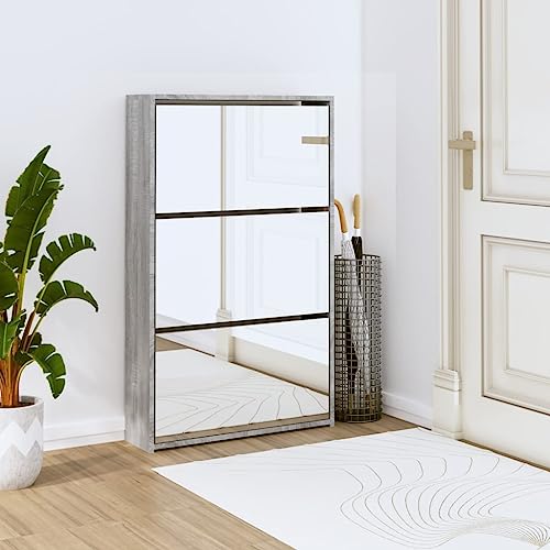 Meuble à chaussures en bois gris Sonoma au design épuré avec miroir