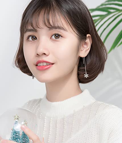 SLUYNZ 925 Sterling Silver Christmas Snowflake Earrings Dangle Chain for Women Teens Snowflake Dangle Earrings Long Threader Earrings4