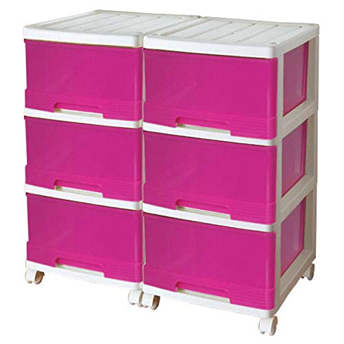 収納ケース 3段 キャスター付き プラスチック スリム チェスト タンス 衣装ケース 深型 引き出し 幅34.5cm 奥行41.5cm 高さ69.4cm 組立式 日本製 (ホワイト/ピンク, 2個組) F3-2WHPI