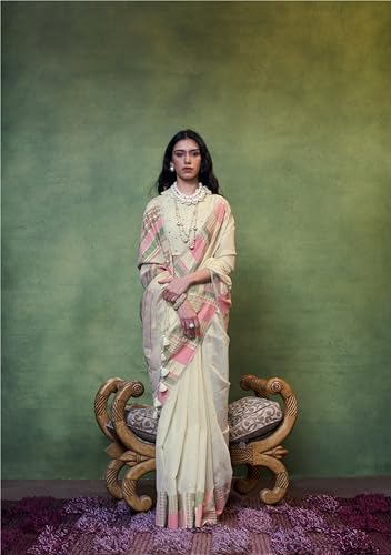 Image of SGF11 Women's Soft Cotton Linen Silk Saree With Unstitched Blouse Piece