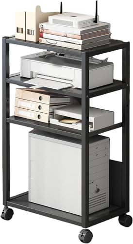 Vexnar モバイルプリンタスタンド 多段プリンタラック キャスター付き 移動便利 大容量 収納 サイドテーブル デスクワゴン ホワイト 4段 プリンターカート コピー機台 (4段,ブラック)
