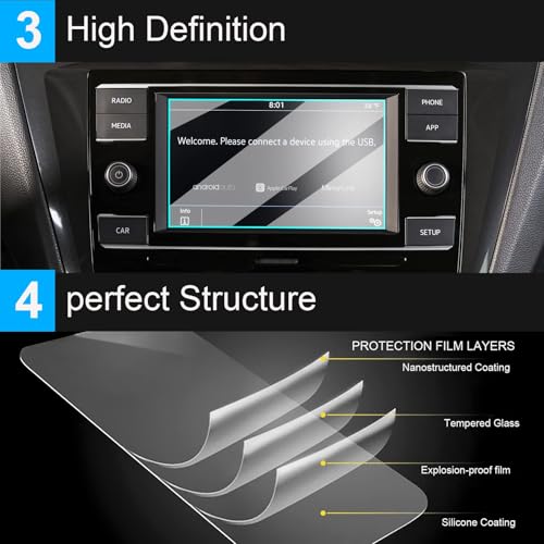 TTCR-II Compatible with VW Atlas Screen Protector Tiguan and Golf S 2018-2024, for Taos S Screen Protector 2022-2024, 2 Packs 6.5-Inch Tempered Glass Protective Film (For VW S Models)