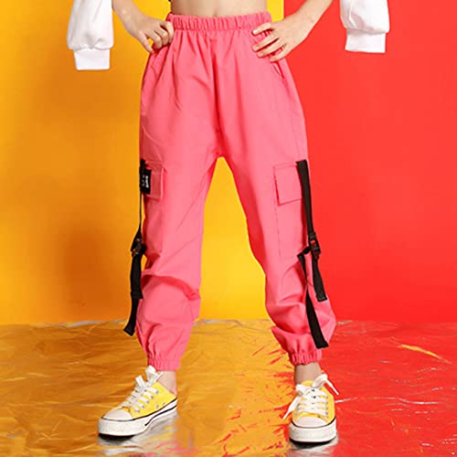 Winying Kids Girls Joggers Cargo Pants Active Sweatpants With Pocket Loose Street Hip Hop Dance Trousers Pink 9-10 Years #TOP2