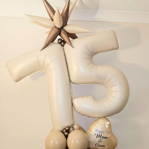 Image of Cream Number 7 Balloons,40 Inch 7 Balloons Giant Helium Foil Mylar Beige 7 Balloon Number for Birthday Party Anniversary Decorations