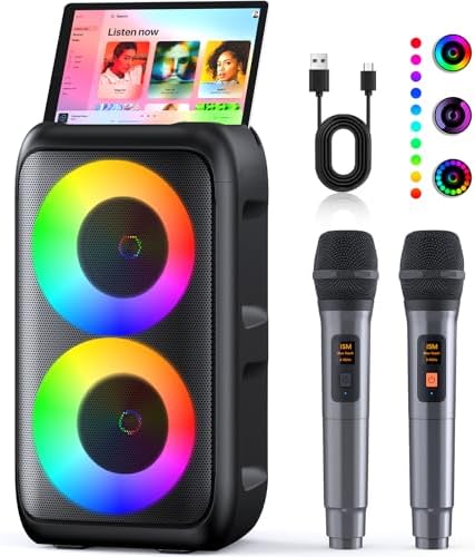 Karaoke Maschine (2026 Neu) | Karaoke Anlage mit 2 Mikrofonen Wiederaufladbaren | 2x15W Karaoke Box für Kinder | Bis zu 10 Stunden Spielzeit | Unterstützt TV/Phone/TWS/AUX | Ideal
