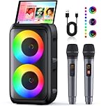Karaoke Machine 2 Microphones (Newest gen) | Bluetooth Speaker with Microphone | Supports TV/Smartphone/iPad/TWS/AUX/USB/FM | For Party, Home, Outdoors, Travel, Signal Processors